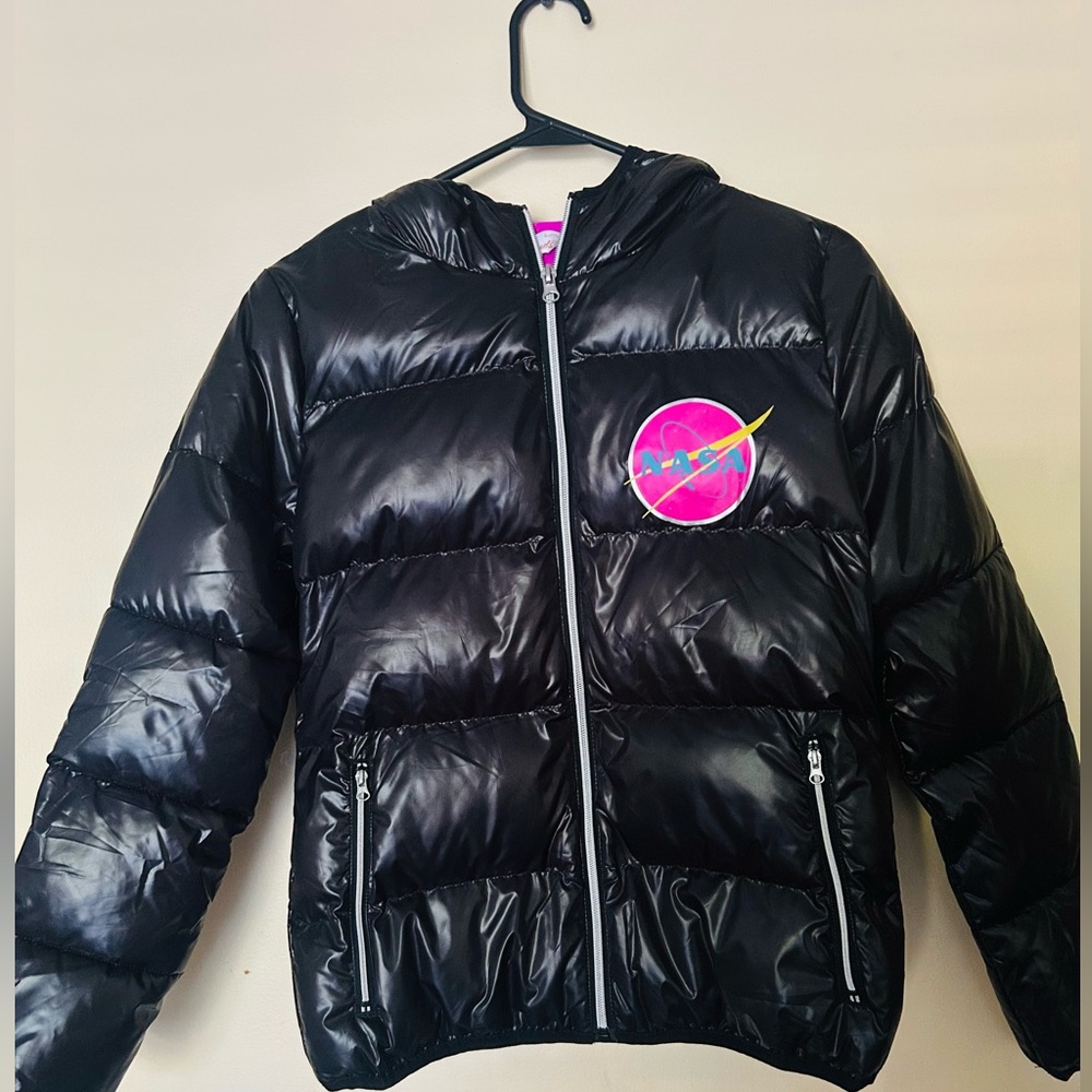 NASA Black/Hot Pink Puffer Quilted Space Jacket Chic Threads Women’s S